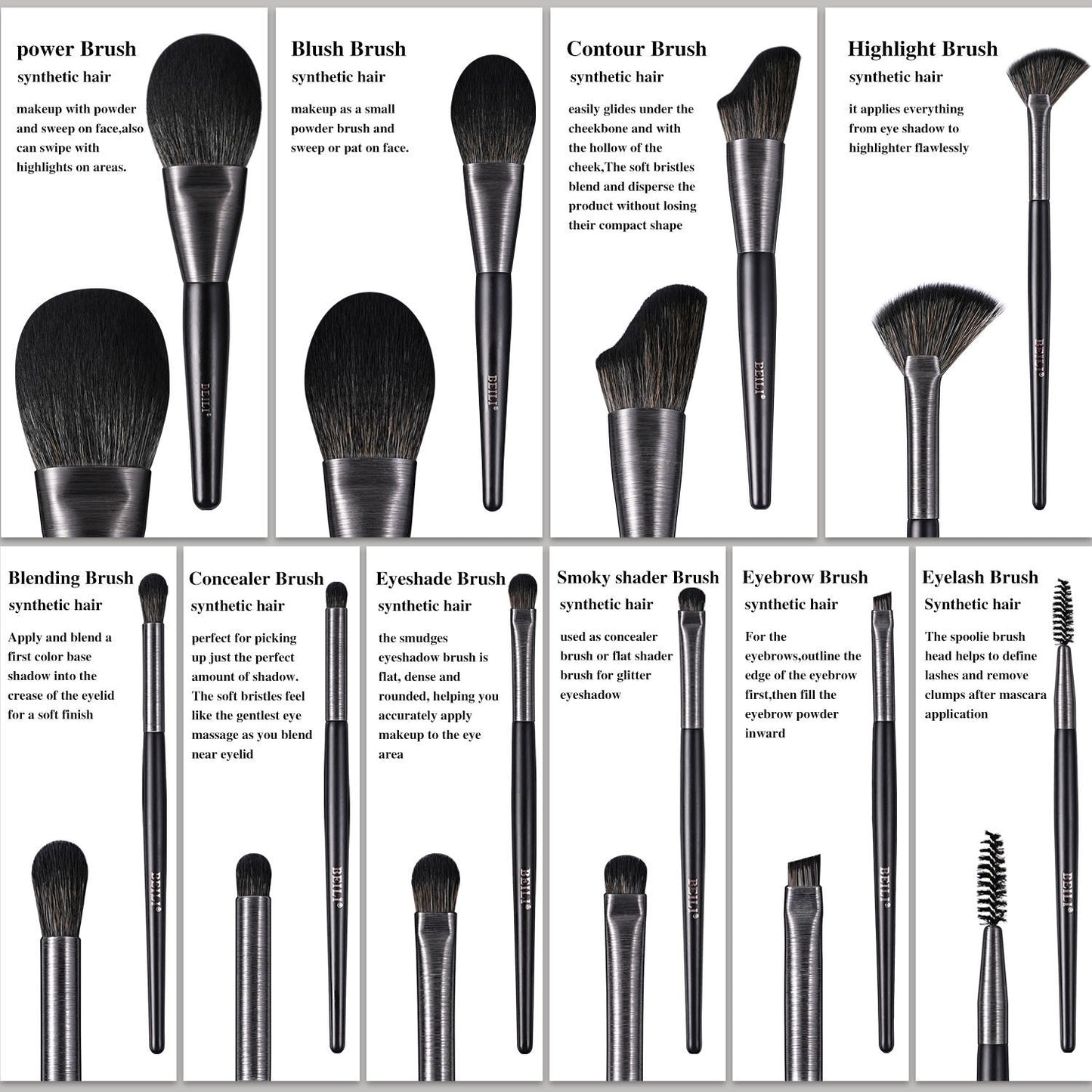 High-quality Makeup Brushes With Wooden Handles, Premium Natural 10pcs Makeup Brushes.