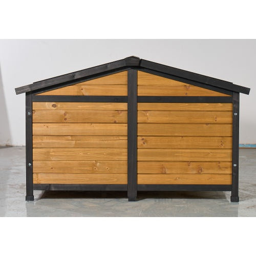 Large Outdoor Wooden Dog House With Dual Doors, Waterproof Asphalt Roof  Lift-Up Top, Fir Wood Dog Shelter For Medium To Large Dogs Black  Natural Finish