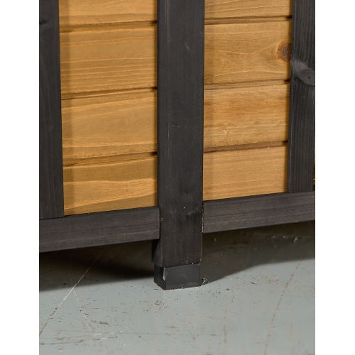 Large Outdoor Wooden Dog House With Dual Doors, Waterproof Asphalt Roof  Lift-Up Top, Fir Wood Dog Shelter For Medium To Large Dogs Black  Natural Finish